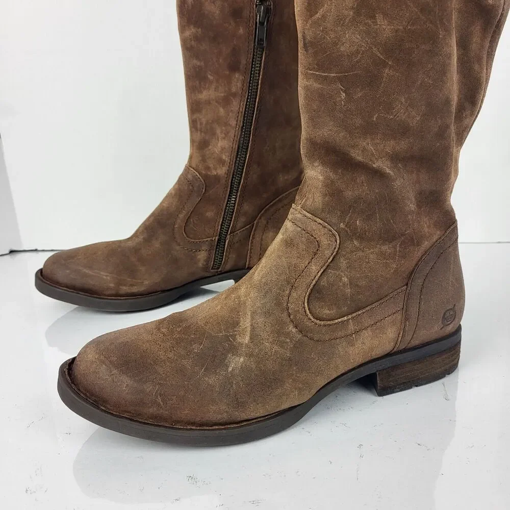 BORN Britton Women's Over the Knee Rust Brown Suede Distressed Boots